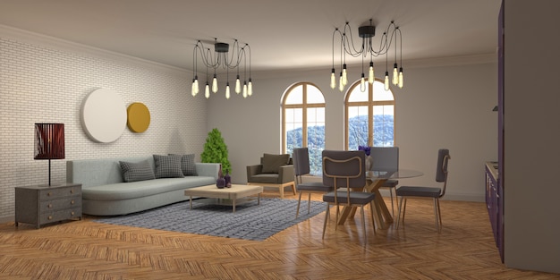 Illustration of the living room interior