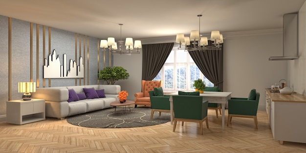 Illustration of the living room interior