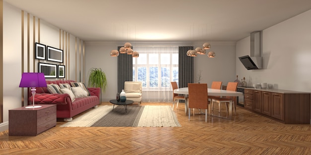 Illustration of the living room interior