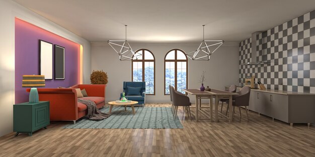 Illustration of the living room interior