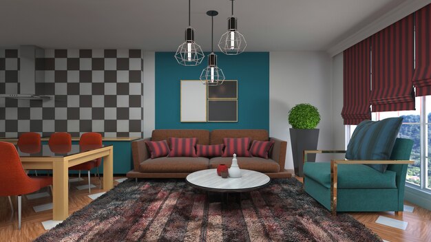 Illustration of the living room interior