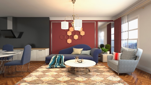 Illustration of the living room interior