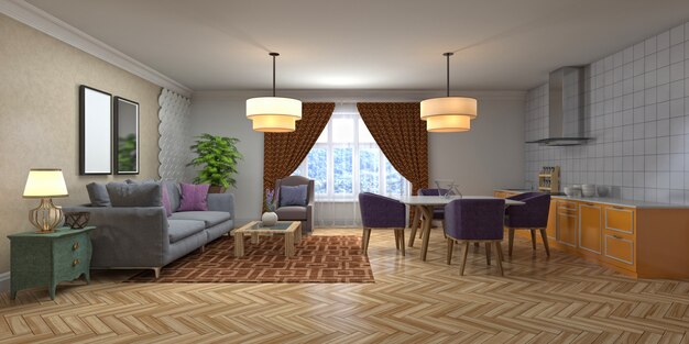 Illustration of the living room interior