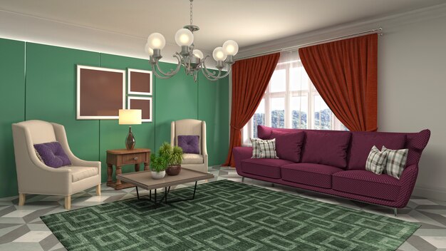 Illustration of the living room interior