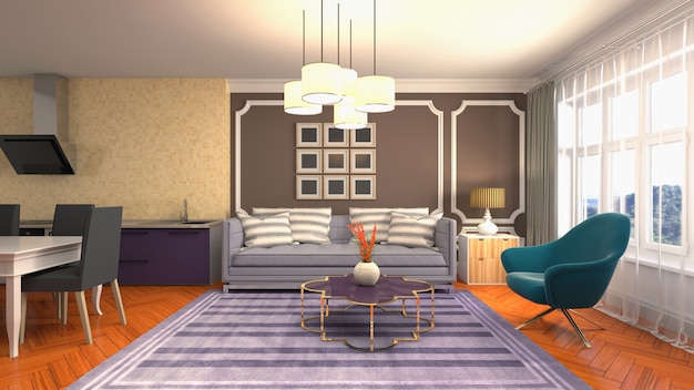 Illustration of the living room interior