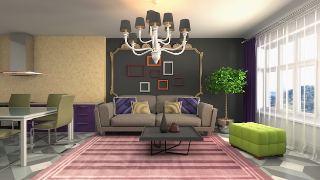 Illustration of the living room interior