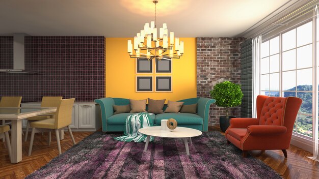 Illustration of the living room interior