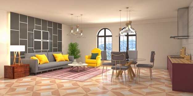 Illustration of the living room interior