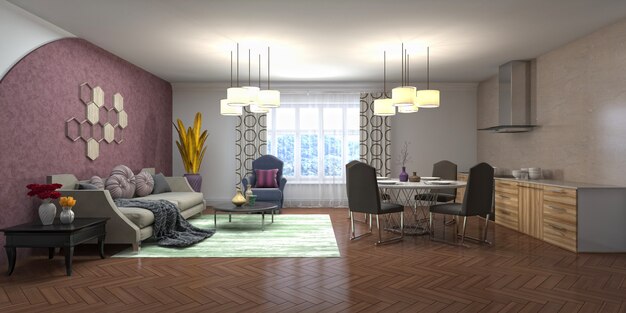 Illustration of the living room interior