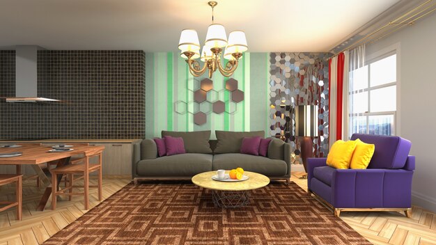 Illustration of the living room interior