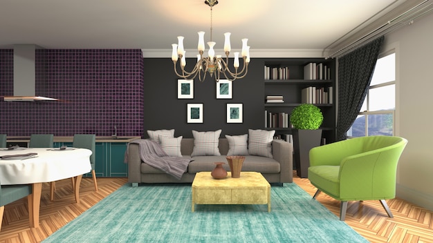 Illustration of the living room interior