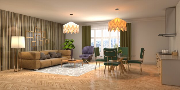 Illustration of the living room interior