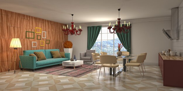 Illustration of the living room interior