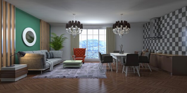 Illustration of the living room interior