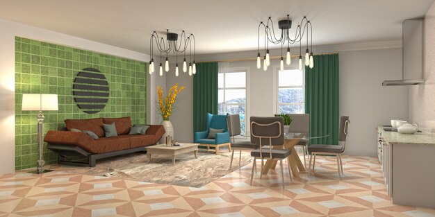 Illustration of the living room interior