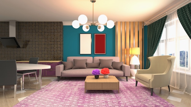 Illustration of the living room interior