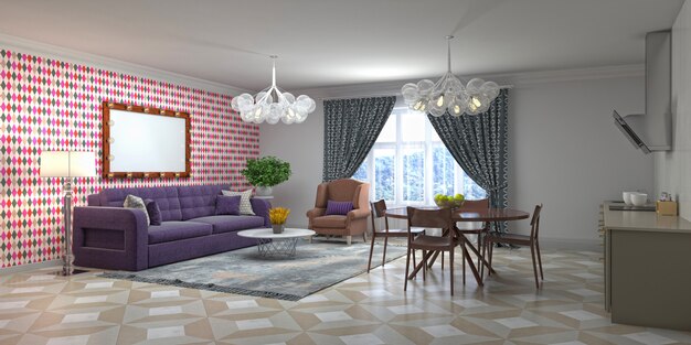 Illustration of the living room interior