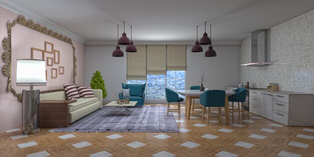 Illustration of the living room interior