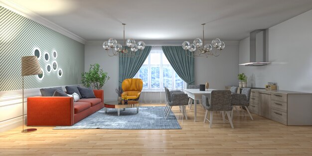 Illustration of the living room interior