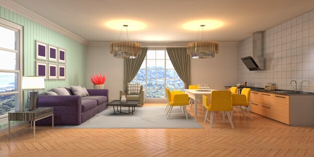 Illustration of the living room interior