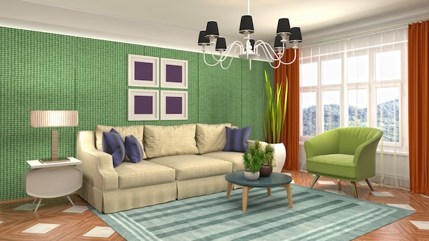 Illustration of the living room interior