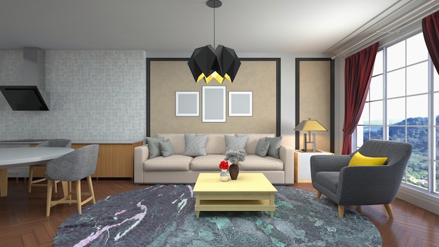 Illustration of the living room interior