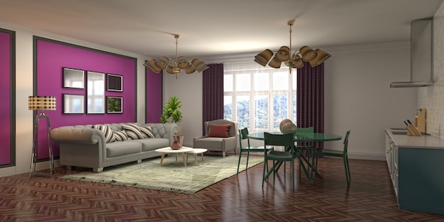 Illustration of the living room interior