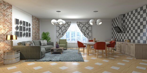 Illustration of the living room interior