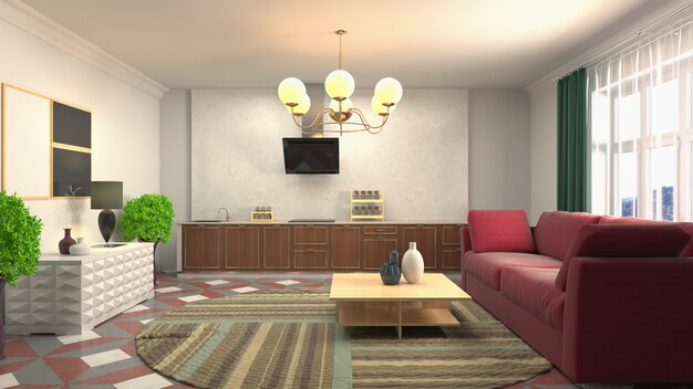 Illustration of the living room interior