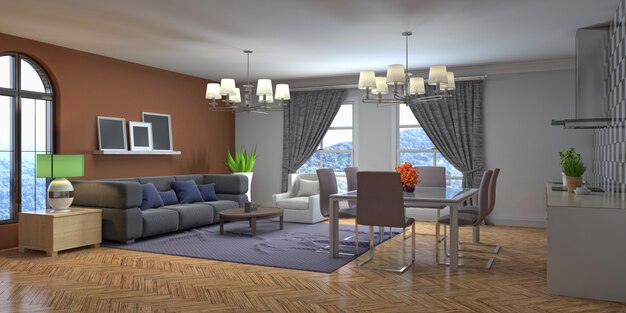 Illustration of the living room interior