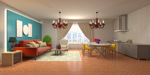 Illustration of the living room interior