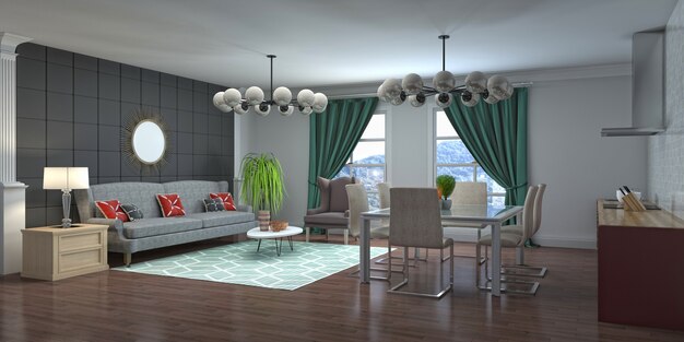 Illustration of the living room interior