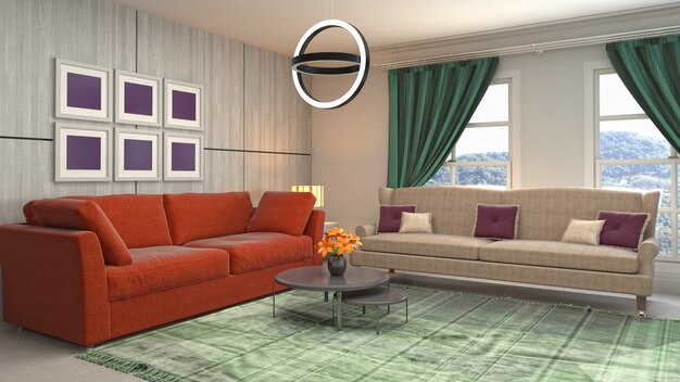 Illustration of the living room interior