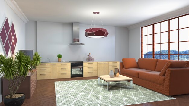 Illustration of the living room interior