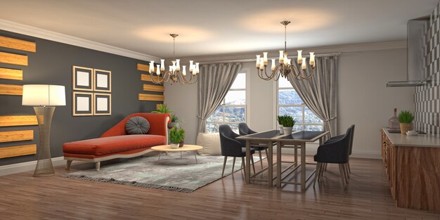 Illustration of the living room interior