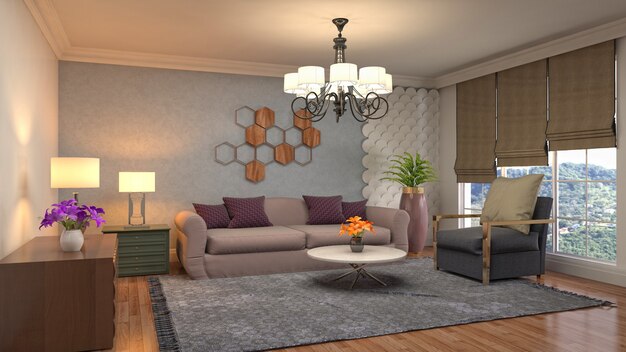 Illustration of the living room interior