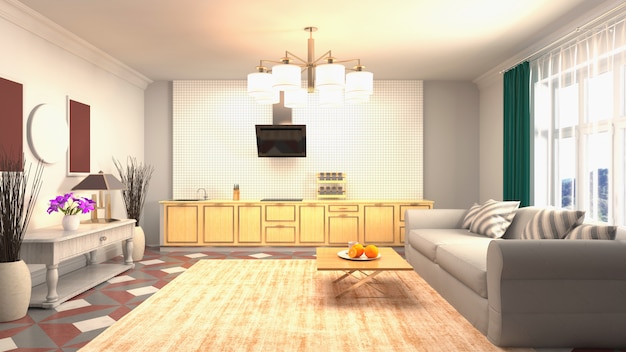 Illustration of the living room interior