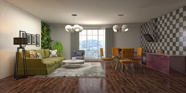 Illustration of the living room interior