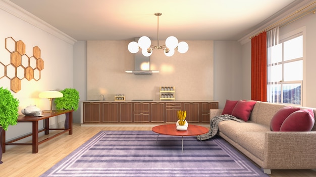 Illustration of the living room interior