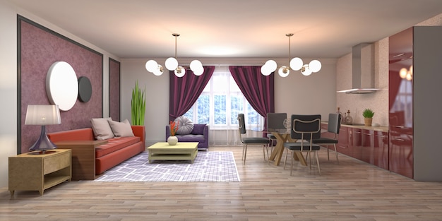 Illustration of the living room interior