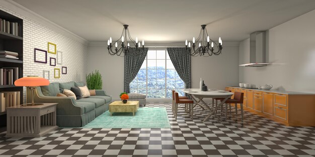 Illustration of the living room interior