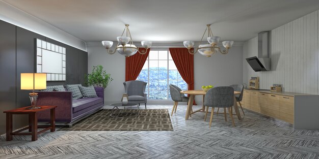 Illustration of the living room interior