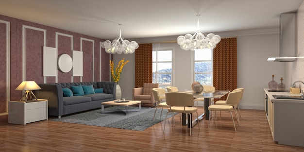 Illustration of the living room interior