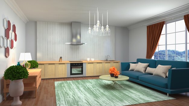 Illustration of the living room interior