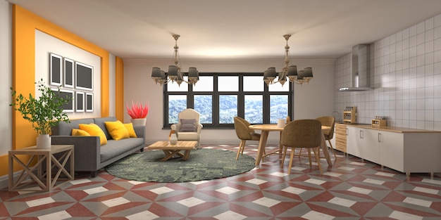 Illustration of the living room interior