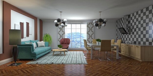 Illustration of the living room interior