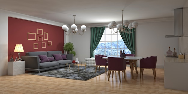 Illustration of the living room interior