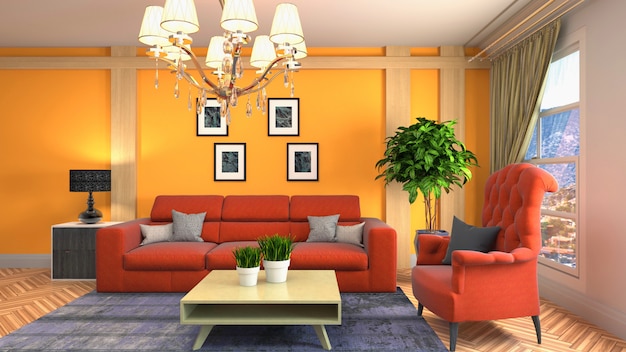 Illustration of the living room interior