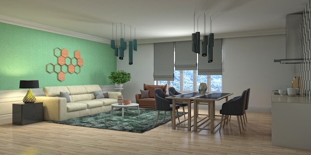 Illustration of the living room interior