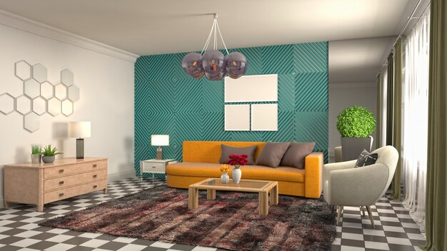 Illustration of the living room interior